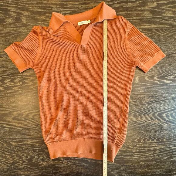 Suitsupply Crochet Buttonless Polo Shirt Mens S Rust Brown Cotton Silk Open Knit - Picture 10 of 13